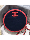 Chanel Pink Stripe Trim Round Classic Clutch with Chain AP0060 Blue 2019