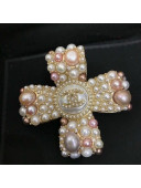 Chanel Pearl Cross Brooch AB5369 Pink/White 2020