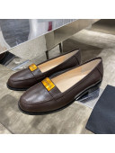 Chanel Calfskin Loafers with Logo Metal Dark Brown 2020