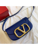 Valentino Supervee Calfskin Maxi-Logo Crossbody Bag 1011L Dark Blue/Gold 2020