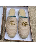 Gucci Chevron Raffia Flat Espadrille Mules with Double G 578554 Light Beige/Green 2019