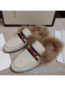 Gucci Princetown Horsebit Web Calfskin Wool Slipper White 2020