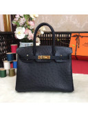 Hermes Ostrich Leather Birkin 30/35cm Bag Black