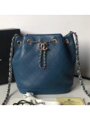 Chanel Quilted Leather Chain Drawstring Small Bucket Bag Blue 2019