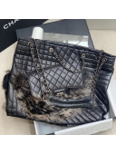 Chanel Quilted Calfskin Wool Oversize Shopping Bag Black 2020