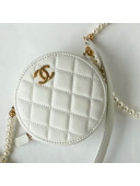 Chanel Calfskin Round Clutch with Pearl Chain AP2191 White 2021