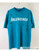 Balenciaga Cotton T-shirt BT61908 Blue 2021(For Women and Men)