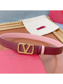 Valentino VLogo Reversible Calfskin Belt 30mm with Metal V Buckle Burgundy/Pink 2021