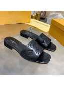 Louis Vuitton One-Stone Monogram Calfskin Flat Slide Sandals Black 2020