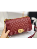 Chanel Quilted Origial Haas Caviar Leather Medium Boy Flap Bag Burgundy with Matte Gold Hardware(Top Quality)