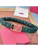 Valentino VLogo Reversible Pleated Lambskin Belt 40mm Green 2021