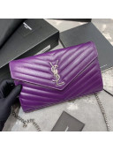 Saint Laurent Monogram Chain Wallet in Grained Leather 377828 Purple 