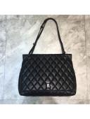 Balenciaga B. Quilted Lambskin Large Flap Bag Black/Silver 2020