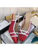 Gucci Lambskin Leather Mid-heel Slingback Pump 608932 Red 2020