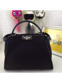 Fendi Calfskin Peekaboo Regular Bag with Multicolor Bar Black