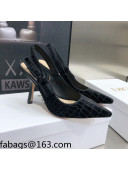 Dior J'Adior Slingback Pumps 9.5cm in Black Crocodile-Effect Embroidered Velvet 2021