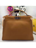 Fendi Calfskin Peekaboo Bag with Multicolor Bar Brown