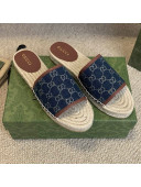 Gucci Jacquard Denim Espadrille Slide Sandals Blue 2021 