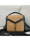 Saint Laurent Cassandra Mini Top Handle Bag in Raffia and Leather 623930 2021