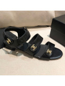 Chanel Lambskin Logo Strap Flat Sandals G37387 Black 2021