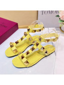 Valentino Roman Stud Calfskin Strap Flat Sandals Yellow 2021