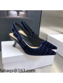 Dior J'Adior Slingback Pumps 6.5cm in Navy Blue Crocodile-Effect Embroidered Velvet 2021