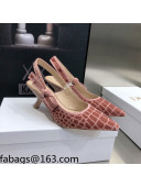 Dior J'Adior Slingback Pumps 6.5cm in Pink Crocodile-Effect Embroidered Velvet 2021