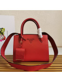 Prada Small Saffiano Leather Monochrome Top Handle Bag 1BA156 Fiery Red 2021