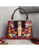 Gucci Sylvie Embroidered Flower Patent Leather Top Handle Mini Bag 470270 Red 2018