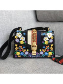 Gucci Sylvie Embroidered Flower Patent Leather Shoulder Bag 421882 Black 2018