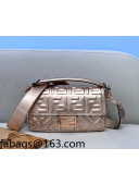 Fendi Baguette Medium FF Logo Lambskin Flap Bag Rose Gold 2022