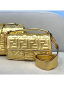 Fendi Baguette Medium FF Logo Lambskin Flap Bag Yellow Gold 2022