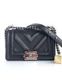 Chanel Calfskin Patchwork Chevron Small Boy Flap Bag A67086 Black 2019