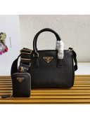 Prada Saffiano Leather Top Handle Bag 1BA296 Black/Gold 2021