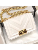 Chanel Calfskin Patchwork Chevron Small Boy Flap Bag A67086 White 2019