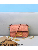 Fendi Baguette Mini FF Logo Lambskin Flap Bag Shrimp Pink 2022