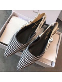 Dior J'Adior Houndstooth Fabric Slingback Flat Pump Black/White 2019