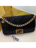 Fendi FF Velvet Large Baguette Flap Bag Black 2019