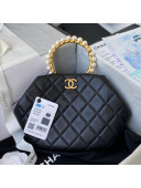 Chanel Lambskin Clutch Top Handle Bag with Pearl Handle AS2609 Black 2021