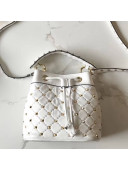 Valentino Lambskin Rockstud Spike Bucket Bag White 2018