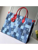 Louis Vuitton Onthego GM Tote Bag in Damier Monogram Denim Canvas M44992 Blue/Red 2020