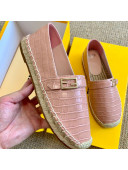 Fendi Crocodile Embossed Leather Espadrilles with FF Metal Buckle Pink 2020