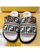 Fendi FF Leather Flat Slide Sandals White/Black 2020 (For Women and Men)