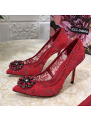 Dolce&Gabbana DG Lace Crystal High- Heel Pumps Red 2021