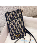 Dior 30 Montaigne Blue Oblique Jacquard Canvas Phone Case Clutch with Strap 2020