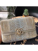 Chanel Medium Python Leather & Lambskin Double Flap Bag A57276 Silver/Gold 2018