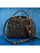 Fendi Jacquard Fabric Interlace Mini Peekaboo Bag Brown 2020(Top)