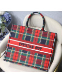 Dior Small Book ToteBag in Check Cotton Canvas Red/Green/Blue 2019