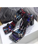 Balenciaga Square Ankle Strap Sandal in Graffiti Calfskin Black 2020