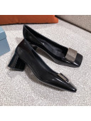 Prada Metallic Logo Leather Pumps Black 2021